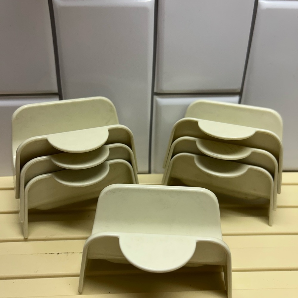 Set Of 7 Tupperware Taco Holders Vtg 2201A Ivory/Beige Marble Look Stackable